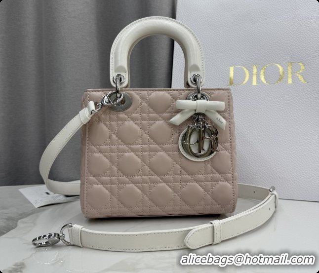 Cheap Price Dior Small Lady Bag in Cannage Lambskin with Bow M0538 Soft Pink/White 2026