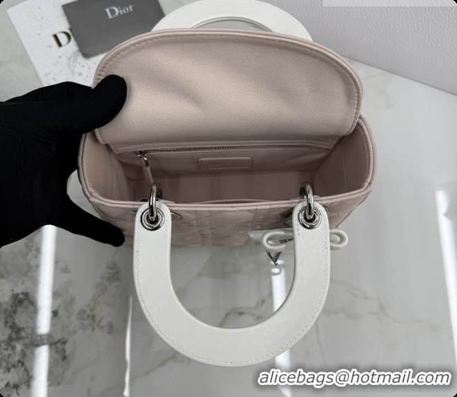 Cheap Price Dior Small Lady Bag in Cannage Lambskin with Bow M0538 Soft Pink/White 2026