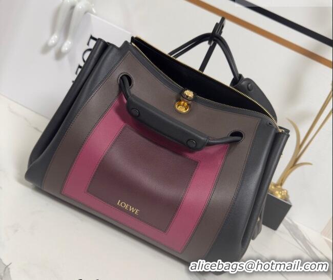 Top Grade Loewe Medium Madrid bag in supple calfskin leather 062451 Black/Brown/Pink 2026