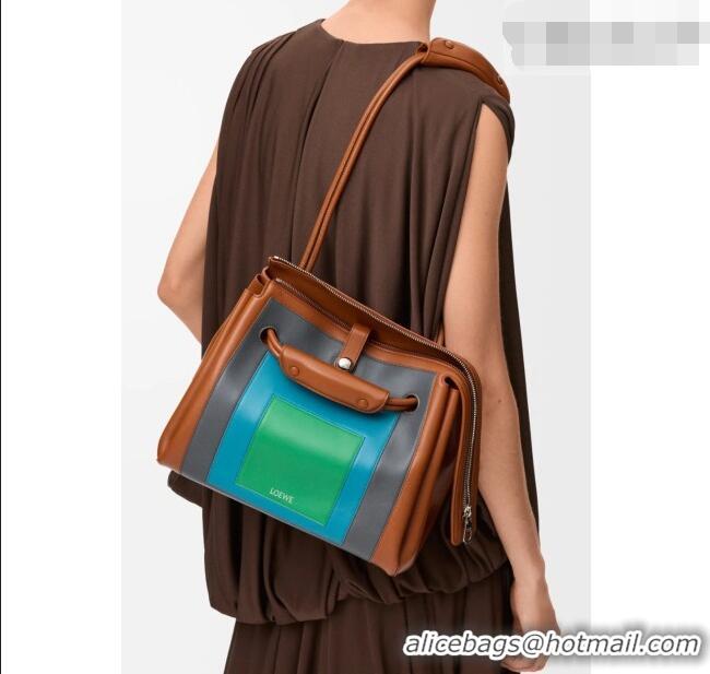 Top Grade Loewe Medium Madrid bag in supple calfskin leather 062451 Black/Brown/Pink 2026