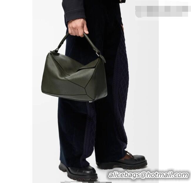 Spot Discount Loewe Large Puzzle Edge bag in soft grained calfskin 052446 Dark Olive 2026
