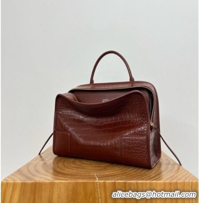 Grade Cheap Loewe Large Amazona 180 Bag in Crocodile Pattern Calfskin 81005 Reddish Brown 2026