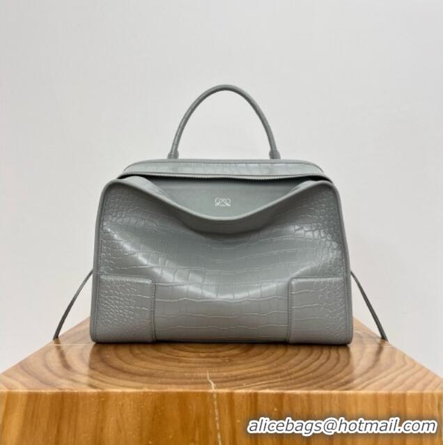Free Shipping Loewe Large Amazona 180 Bag in Crocodile Pattern Calfskin 81005 Grey 2026