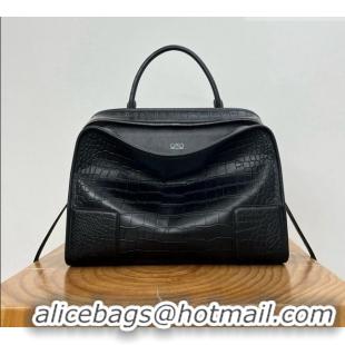 High Quality Loewe Large Amazona 180 Bag in Crocodile Pattern Calfskin 81005 Black 2026