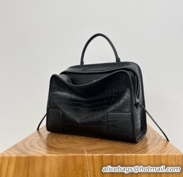 High Quality Loewe Large Amazona 180 Bag in Crocodile Pattern Calfskin 81005 Black 2026