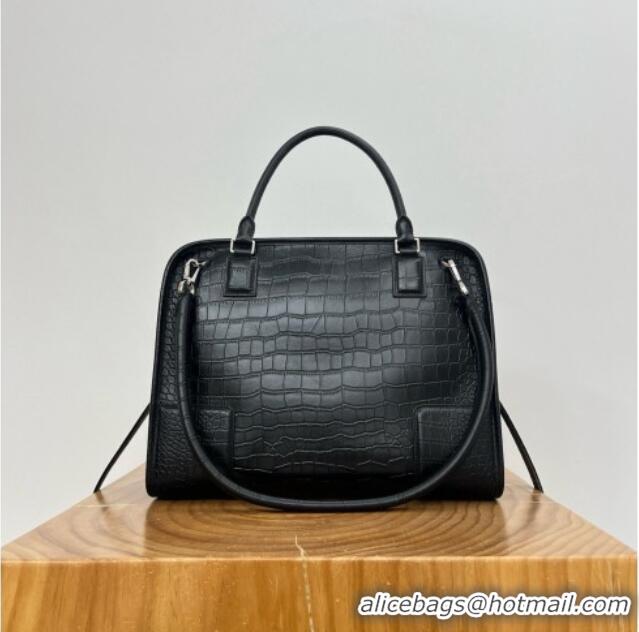High Quality Loewe Large Amazona 180 Bag in Crocodile Pattern Calfskin 81005 Black 2026