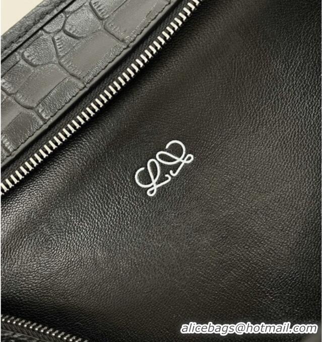 High Quality Loewe Large Amazona 180 Bag in Crocodile Pattern Calfskin 81005 Black 2026