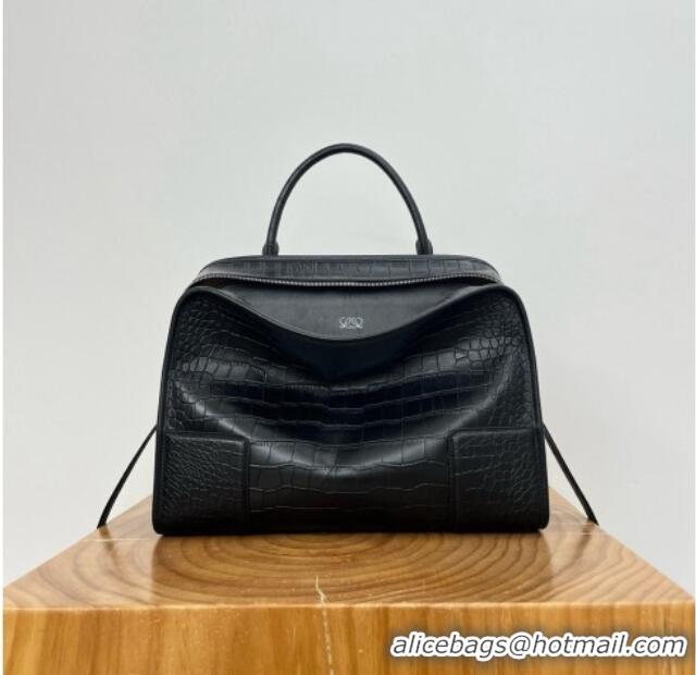 High Quality Loewe Large Amazona 180 Bag in Crocodile Pattern Calfskin 81005 Black 2026