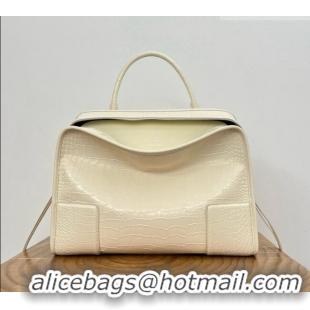 Luxury Cheap Loewe Large Amazona 180 Bag in Crocodile Pattern Calfskin 81005 White 2026