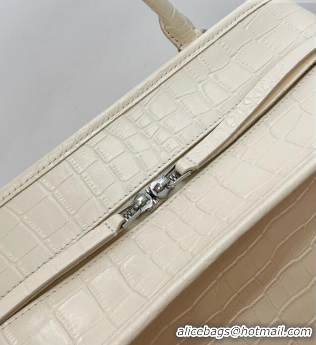 Luxury Cheap Loewe Large Amazona 180 Bag in Crocodile Pattern Calfskin 81005 White 2026