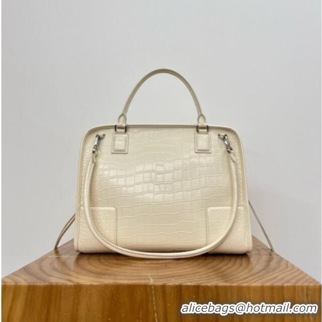 Luxury Cheap Loewe Large Amazona 180 Bag in Crocodile Pattern Calfskin 81005 White 2026