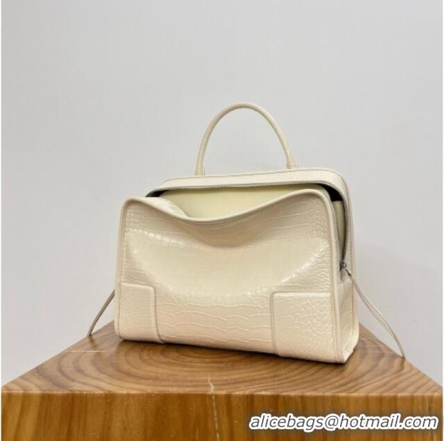 Luxury Cheap Loewe Large Amazona 180 Bag in Crocodile Pattern Calfskin 81005 White 2026