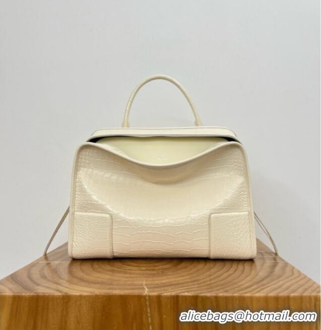 Luxury Cheap Loewe Large Amazona 180 Bag in Crocodile Pattern Calfskin 81005 White 2026