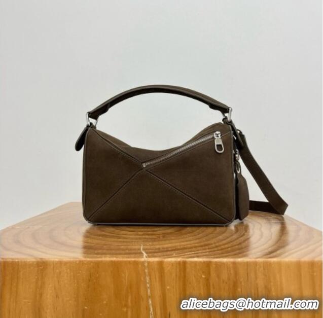 Shop Grade Loewe Small Featherlight Puzzle Bag in grained Nubuck 81032 Tundra Green 2026