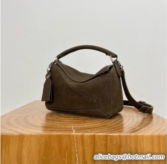 Shop Grade Loewe Small Featherlight Puzzle Bag in grained Nubuck 81032 Tundra Green 2026