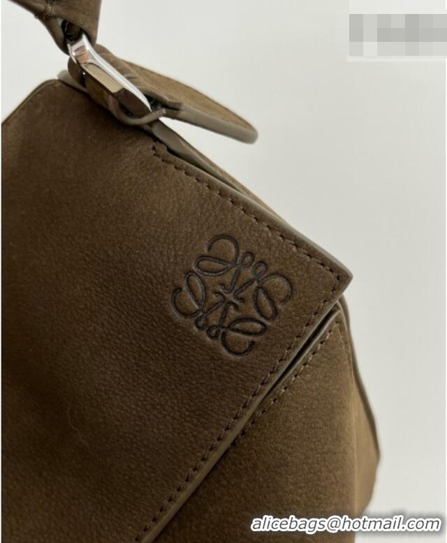 Shop Grade Loewe Small Featherlight Puzzle Bag in grained Nubuck 81032 Tundra Green 2026