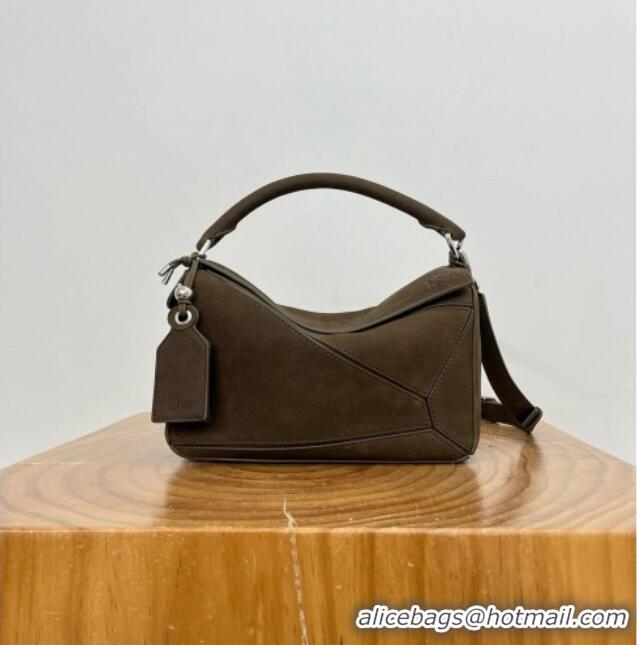 Shop Grade Loewe Small Featherlight Puzzle Bag in grained Nubuck 81032 Tundra Green 2026