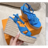Buy Luxury Louis Vuitton LV Isola Wedge Espadrille Sandals in Blue Suede 6072895 2026