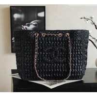 Top Grade Chanel Coco Beach Raffia Tote CH082513 Black 2026