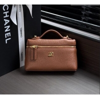 Best Grade Chanel Small Vanity with chain/Grained Calfskin AP5346 Brown 2026