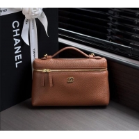 Free Shipping Chanel Large Vanity with chain/grained calfskin AP5347 Brown 2026