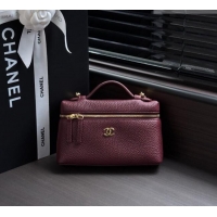 Luxury Cheap Chanel Small Vanity with chain/Grained Calfskin AP5346 Burgundy 2026
