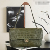 Buy Discount Chanel Maxi Flap Bag in Crocodile Pattern Calfskin AS6231 Green/Gold 2026
