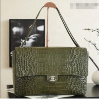 Top Quality Chanel Maxi Flap Bag in Crocodile Pattern Calfskin AS6233 Green/Silver 2026