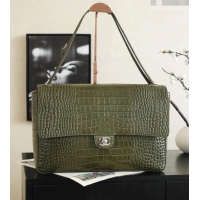 Top Quality Chanel Maxi Flap Bag in Crocodile Pattern Calfskin AS6233 Green/Silver 2026