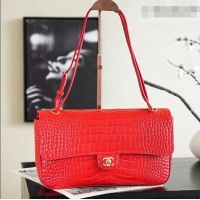 Luxury Cheap Chanel Maxi Flap Bag in Crocodile Pattern Calfskin AS6231 Red/Gold 2026