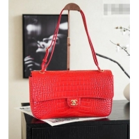 Luxury Cheap Chanel Maxi Flap Bag in Crocodile Pattern Calfskin AS6231 Red/Gold 2026