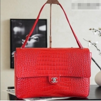 Grade Quality Chanel Maxi Flap Bag in Crocodile Pattern Calfskin AS6233 Red/Silver 2026