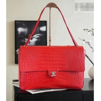 Grade Quality Chanel Maxi Flap Bag in Crocodile Pattern Calfskin AS6233 Red/Silver 2026