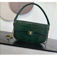 Grade Discount Chanel Crocodile Embossed Calfskin Flap Bag With Top Handle AS6425 Green 2026