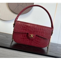 Grade Design Chanel Crocodile Embossed Calfskin Flap Bag With Top Handle AS6425 Burgundy 2026