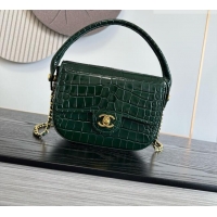 New Release Creation Chanel Crocodile Embossed Calfskin Mini Flap Bag With Top Handle AS6424 Green 2026