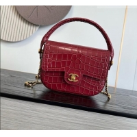 Market Sells Chanel Crocodile Embossed Calfskin Mini Flap Bag With Top Handle AS6424 Burgundy 2026