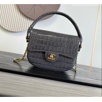 Big Discount Chanel Crocodile Embossed Calfskin Mini Flap Bag With Top Handle AS6424 Grey 2026