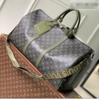 Top Quality Louis Vuitton Keepall Bandoulière 50 Bag in Monogram Eclipse Canvas M28844 Black/Khaki Green 2026