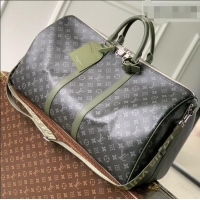 Top Quality Louis Vuitton Keepall Bandoulière 55 Bag in Monogram Eclipse Canvas M28844 Black/Khaki Green 2026