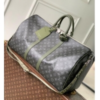 Top Quality Louis Vuitton Keepall Bandoulière 55 Bag in Monogram Eclipse Canvas M28844 Black/Khaki Green 2026