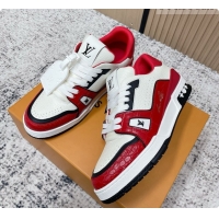 Buy Luxury Louis Vuitton Louis Vuitton LV Trainer Sneakers in Leather LV073120 White/Red 2026