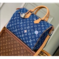 Top Grade Louis Vuitton Speedy 30 Bandoulière Bag in Blue Monogram Flowers Denim M27556 2026