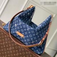 Best Quality Louis Vuitton Vagabond Hobo Bag in Blue Monogram Flowers Denim M27555 2026