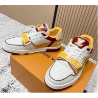 Stylish Louis Vuitton Louis Vuitton LV Trainer Sneakers in Leather LV073127 White/Yellow/Burgundy 2026