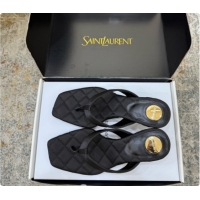 Pretty Style Saint Laurent SIP Slides Sandal In Satin 4.5cm Heel 6073145 Black 2026