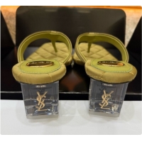 Good Product Saint Laurent SIP Slides Sandal In Satin 4.5cm Heel 6073145 Green 2026