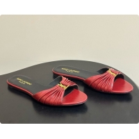 Luxury Saint Laurent BABYLONE Slides Flat Sandals in Smooth Leather Red 6081927 2026
