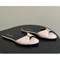 Good Looking Saint Laurent BABYLONE Slides Flat Sandals in Smooth Leather Pink 6081928 2026