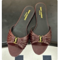 Classic Hot Saint Laurent BABYLONE Slides Flat Sandals in Smooth Leather Burgundy 6081929 2026